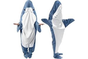 INKCOLLAGE Hai Decke zum Anziehen, Shark Blanket Onesie, Kuscheldecke mit Ärmeln Hai Kostüm Erwachsene, Super Weiche und Bequeme Haidecke Erwachsene, Weihnachts Geschenke für Frauen, Männer, Kinder