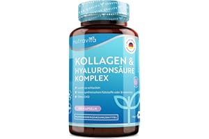 ‎NUTRAVITA Hyaluronsäure Kollagen Hochdosiert Komplex - 180 Kapseln - Mit 7 zugesetzten Vitaminen - Biotin, Vitamin C & Selen und mehr - Laborgeprüft ohne Zusätze - In Deutschland Hergestellt von Nutravita