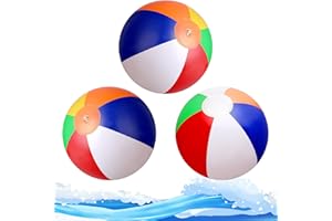 ABEILLO Lot de 3 balles de plage de 33 cm – Ballon de plage gonflable pour piscine, jouets aquatiques, jouets de plage pour jeux de piscine, jouets de piscine, plage d'été