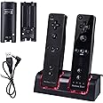 2 Pack Rechargeable Battery for Wii Remote Controller, TechKen 2 x 2800mAh Batteries with Charging Station Dock (Black)