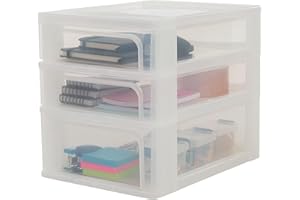 Iris Ohyama Cassettiera in Plastica, Portaoggetti, 2 Cassetti Piccoli e 1 Medio, Bianco, Apertura Facile, Formato A4, Trasparente, Per Ufficio, Documenti, Forniture e Accessori, Senza BPA, OCH-2021