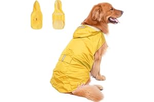 APOLLOPTIMUM Dog Raincoats Waterproof with Hood, Lightweight Dog Jacket with Leash Hole, Adjustable Reflective Pet Rain Coat for Medium Large Dogs
