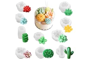 RAIRSKY 10 Pièces Moule Silicone Bougie Cactus, Silicone Fondant Moule en Succulents 3D, Facile à Démouler pour Bougies Faites à la Main les Moules en Résine époxy