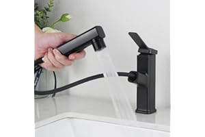 Wasserhahn Bad Schwarz, SEMANEY Waschtischarmatur mit Herausziehbarer Brause, Hochdruck Waschbecken Armaturen mit 3 Strahlarten, Einhebelmischer Mischbatterie Ausziehbar