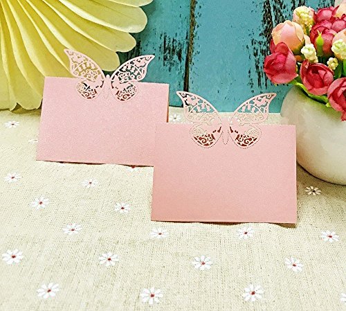 JZK® 50 Stück Schimmer Weiß Laser Cut Schmetterling ans Glas Platzkarten Hochzeit Geburtstage Taufe Party Tischkarten Namenskarten Glasanhänger für Weinglas Cup Deko Hochzeitsfeier Champagnerglas Deko Gastgeschenk Tischdeko Platzkarten Schmetterling Namenkarte perle-weiss Hochzeit Schmetterling weiß Glas Karte (rosa schmetterling) - 4