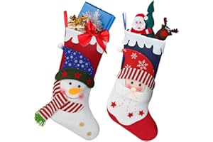 Oladwolf Christmas Stockings 15'' set of 2 Christmas Santa/Snowman Stockings Gift & Candy Pouch Bag for Child and Home Decrations