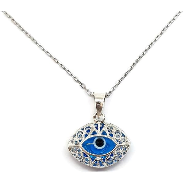 Collana Con Ciondolo Occhio Blu Portafortuna – Argento 925 E Zirconia Cubica, Donna