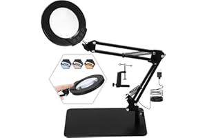 XESPIS Lupe mit Licht und Ständer, 10X LED Lupenleuchte mit Klemme, LED Lupenlampe mit 3 Farbmodi Dimmbare, Lampe mit Lupe für handwerkliche Reparaturen Nahaufnahmen, Tischlupe mit Beleuchtung