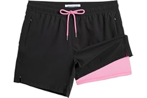 MaaMgic 5" Mens Swim Shorts with Compression Liner 4-Way Stretch Bathing Suit Swimming Shorts 2 in 1 Men's Swim Trunks with Zipper Pockets Quick Dry