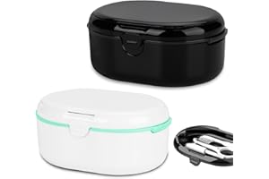 MEYAGOT 2 Piezas Caja De Dentadura, Caja De Dentadura Postiza, Caja Dentadura Postiza, Casete Para Dentaduras Postizas Con Espejo Y Herramientas Para Limpieza De Dientes