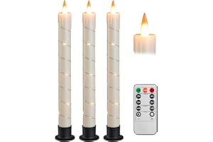 ‎DA BY Da by Stick LED Kerze mit Timer-Funktion, Funkelnde Flamme Kerze mit Fernbedienung, Märchen LED Kerze 3 Stück (2 x 25CM) Für Weihnachtsdekoration, Raumdekoration, Hochzeit (Elfenbein)