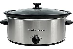 Hamilton Beach 6.5L Family Favourite Slow Cooker, 240W Energy-Efficient Design, Removable Oven-Safe Ceramic Bowl, 3 Heat Settings, Serves 6-8 People, Easy Clean, Silver - HBSC070S