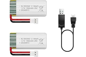 HAWK'S WORK 2 Pcs 3.7V Lipo Battery, 550 mAh Rechargeable Lithium Polymer Battery for RC Plane Helicopter Drone All Models & Toys (XH2.54 Connector)