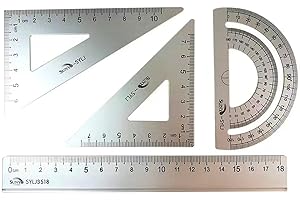 YUANCOX 4 Pack Tools Steel Student Rulers Set Math Geometry Tool Ruler 2 Triangle Rulers 1 Protractor and 1 straight Ruler for Draftsman Students Engineers Design Examination Math Or Painting