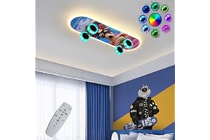 LOGT Lampa sufitowa do deskorolki 32W Pokój dziecięcy, ściemniana LED z pilotem, zmiana koloru RGB, lampa sufitowa dla dzieci do dekoracji sypialni chłopca/dziewczynki, prezent dla deskorolkarzy, 60CM,A