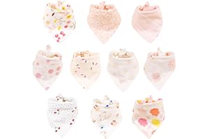DMSELL 10 Pack Baby Bandana Dribble Bibs for Girls, Drool Bibs with Adjustable Snaps,100% Cotton Drool Bibs for Girls 0-36 Months Newborn and Toddlers