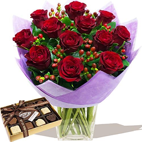 ROMANTICA RED ROSES BOUQUET &amp; BELGIAN CHOCOLATES - Exclusive Valentine Bouquets of flowers for Love &amp; Romance and Red Roses for Valentines Day by Eden4flowers