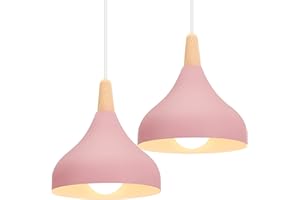 iDEGU 2 Pezzi Lampada a Sospensione Retrò LED Lampada a Soffitto in Legna Metallo Moderna Lampadario a Forma di Goccia Stile Scandinavo Plafoniera per Soggiorno Sala Da Pranzo Camera, 20 cm (# Rosa)