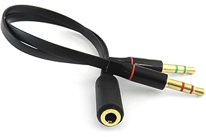 iXium® 3.5mm Female to 2 Male Headphone Headset Microphone Y Splitter Audio Adapter Cable for PC Laptop Black