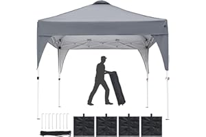 MELODYBLUE Gazebo, Pop Up Gazebo 2.5x2.5 with Roller Bag, Waterproof Party Gazebo, 50+UV Protection with Coated Thincken Steel Frame for Party, Camping, Outdoor Activities -Grey