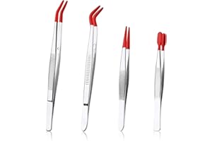 LPXVNJ 4 Pcs Craft Tweezers, Tweezer Set, Angled and Curved Tweezers, Professional Craft Tweezers Precision Tweezer Set for Hobby, Electronics, Model Making, Jewelry Picking Tool (Red)