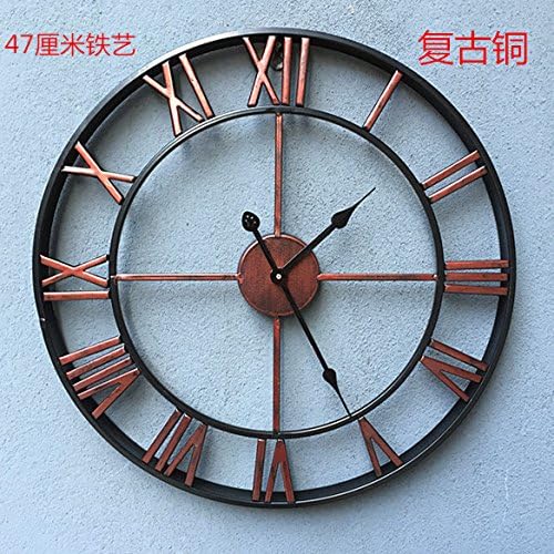 47Cm Retro Italian Roman Numeral Wrought Iron Wall Clock Clock In The Living Room Studio Wall Art Decorative Wall Clock, Bronze