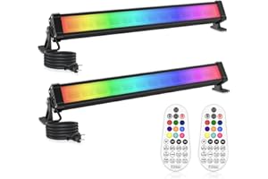 CLY Faretto LED RGB Esterno 25W, Barra LED RGB da Esterno con Telecomando 360° RF Impermeabile IP66, 10 Colori 30 Modalità Dinamiche 6 Luminosità, Memoria Timer Funzione, Luce RGB per Esterni Festa