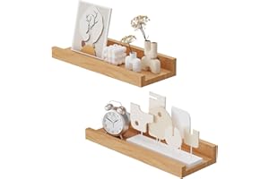 YheenLf Lot de 2 Étagères Murales, 30 x 12 cm Etagères Flottantes Form de U Tablette Murale en Bois de chêne Massif, pour Salon, Salle de Bain, Cuisine, Naturel