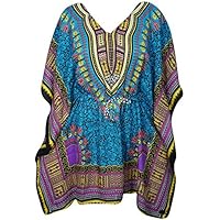 Mogul Interior Women's Kaftan Kimono Tunic Dress Dashiki Print Summer Beach Cover up One Size