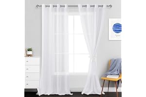JIUZHEN Sheer Voile Vorhang Semi Transparente Gardine Schals für Wohnzimmer Schlafzimmer, 2er Set, 245x140cm(HxB), Weiß