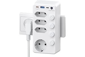 Mehrfachstecker für Steckdose, 4 Fach Mehrfachsteckdose mit Schalter, Doppelsteckdose Steckdosenleiste Überspannungsschutz, PD 20W Steckdosenadapter Drehbare für Küche und Wohnzimmer, Weiß
