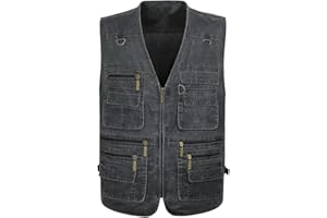 Hommes Classique Gilet de Plein air,Hwalleum Homme Multi-Poches Coton Veste sans Manche de Sport de Voyage,Gilet de Pêche Veste de Loisirs pour Camping,Chasse,Photographie,Militaire Tactique,Randonnée