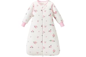 Nivolltha 3.5 TOG Super Soft Baby Sleeping Bag with Detachable Long Sleeves, 100% Cotton Thick Winter Sleeping Bag 18-36 Months, Bloom