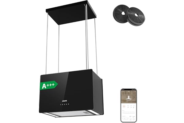 Ciarra Hotte îlot Centrale A+++ 700m ³/ h 48cm - Hotte Aspirante 4 Vitesses - WiFi&APP - Filtre à Charbon Inclus - 2 Niveaux de Luminosité LED - Hotte Suspendue Recyclage - CBCB4850