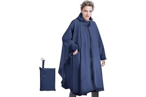 Sensong Poncho Impermeable Mujer Unisex Reusable con Capucha y Cremallera, Ligero y Resistente para Senderismo, Camping, Ciclismo y Actividades al Aire Libre