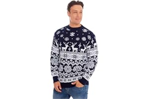 STAR FASHION Mens Knitted Christmas Jumper Xmas Sweatshirt Long Sleeve Mens Unisex Santa Present Xmas Sweater Warm Merry Christmas Cardigan UK Size Small to 3XL