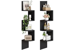 HOOBRO Corner Shelf, Wall Shelf, Set of 2 Floating Corner Shelves for Wall, 4-Tier Corner Bookshelves for Living Room, Bedroom, Bathroom, Home Office, Black EBK25BJP201