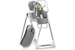 SWEETY FOX Seggiolone Pappa Regolabile e Pieghevole - 7 Livelli Diverse, Schienale Bambino Pieghevole 5 Posizioni, Ripiano Smontabile, Vassoio a Clip (Facile da Pulire) - Grigio Scuro