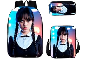 HAOYUNLAI Mercredi Sac à Dos, 3 pièces Trousse Cartable Mercredi Addams Sac à Dos avec Sac à Lunch et Trousse à Crayons, Mercredi Addams Sac À Dos D'école pour Adolescents Filles (Style 2, 16 Pouces)
