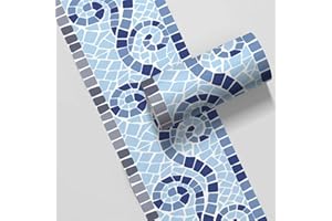 DOSTEAR Friso Para Pared Cenefas Adhesivas BañO Cocina de Papel Para Paredes 3d Infantiles Decorativas Pintado Cocina Vinilo Autoadhesivo Impermeable Mosaico azul 10 X 500cm