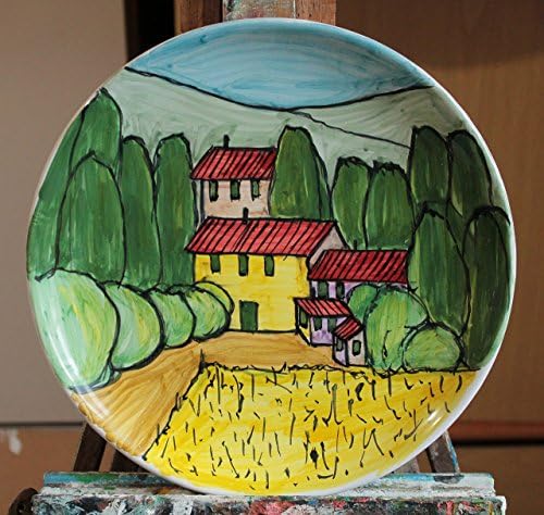 Tuscan Landscape-Plate decorated by hand, diameter inch 10 Height inch 1.3-Made in Italy, Tuscany, Lucca.certified. Handmade by the artist Davide Pacini