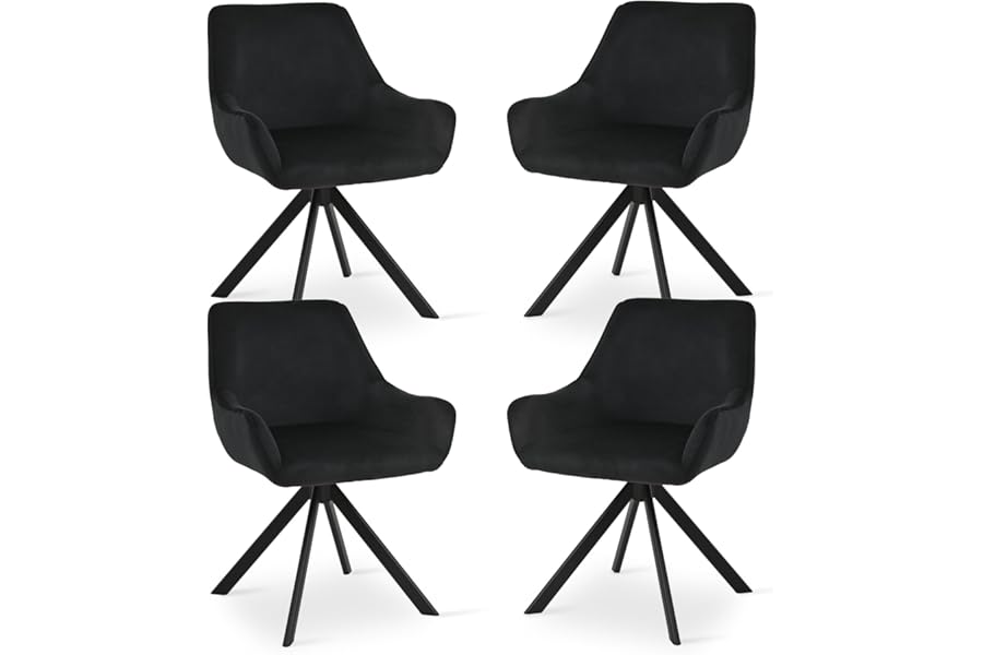 Goeurvant Velvet Dining Chairs Set of 4 with Armrests,360° Swivel Upholstered Chairs,Modern Rotary Chair,Kitchen Chair with Metal Frame and Backrest for Dining Room,Living Room,Bedroom,Office, Black