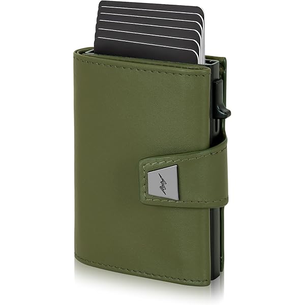 Fa.Volmer Pop-up kaartenetui met muntvak van echt leer voor heren en dames, 11 kaarten, RFID-bescherming, portemonnee, hunter green, XL MÜNZFACH, Muntvak groot