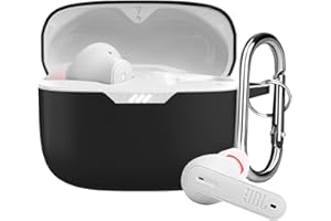 NEMTEUR Per JBL Tune 230 NC TWS Custodia, LED anteriore visibile, Custodia T230NC morbida, antiscivolo, antiurto con moschettone - Nero