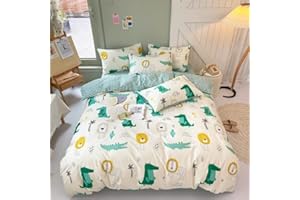 HAVOP 100% Cotton Duvet Cover Double Size Kids Boys Cartoon Animal Print Bedding Set Crocodile Lion Quilt Cover Set Green All Season Bedding Set, 200×200 cm