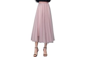 ANIMQUE Damen Tüllrock Midi Faltenrock Hoher Bund Schick Rock Elastisch Taille Drapiert Stoff