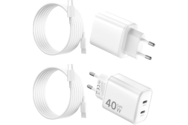 2Pack USB C laddare 40W,2Portars USB C snabbladdare för Phone 17 Pro Max/17Pro/17/16/16Pro/15 Plus,Pad Pro/Air,USBC nätadapte