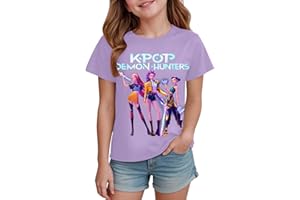 WOGOYO Kpop D-Demon H-Hunters T-Shirt à Manches Courtes pour Fille Garçon Huntrix Huntr/X Tee Shirt à Manche Courte Col 110-160 Hauts Tee Shirt uni décontracté Col Rond