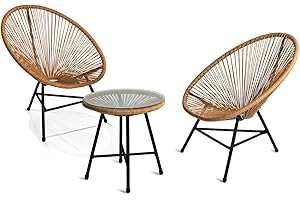 IDMarket - Salon de Jardin Izmir Table et 2 fauteuils Oeuf Cordage Effet rotin