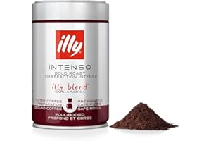 illy, Caffè Macinato per Americano Tostato INTENSO, 100% Arabica con Note di Cacao e Frutta Secca, Retrogusto Pieno e Corposo, Confezione da 250g